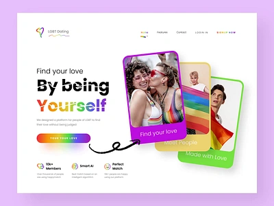 Dating Website Landing Page LGBT chatting dating dating app dating landing page dating ui kit dating website dating website design dating website ui kit landing page lgbt lgbt dating love minimalist social website transgender transgender dating ui ui kit website website design