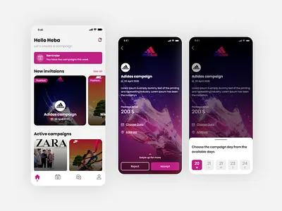 Influencer's Campaigns App app branding brands campaign design fashion influencer ui