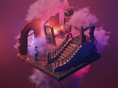 Stranger Things 3d blender clouds diorama fanart illustration isometric render stranger things substance