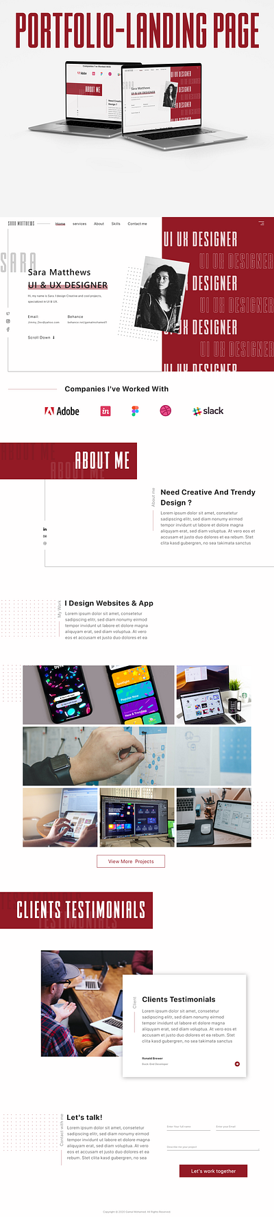 Portfolio Landing Page | UI UX Design adobe xd design landing page design portfolio typography ui ui design user experience user interface ux ui vector