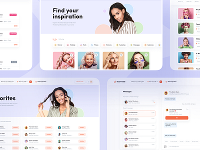 Readyhubb. Website to book beauty services online app banner beauty booking calendar chat design favourites feed messages notifications screen search typography ui ux web app website