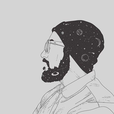 Sidebeard art beard brush cover design face illustration lineart outline space vector