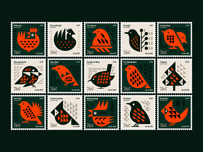 Stamps 1-15 color play bird birds icon illustration logo nature philately postage stamp stamp collection stamps state stamps symbol typography