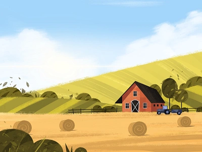 Life in the village 2d art design farmer fields flat graphic design hay house illustration illustrator landscape logo minimal nature ui vector village