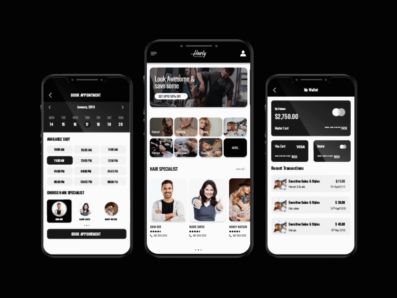 Salon Appointment Booking App animated gif animation design animations app app designers artwork booking app booking page branding details page gif gif animated gif animation gif art login design mobile app design agency salon app ui