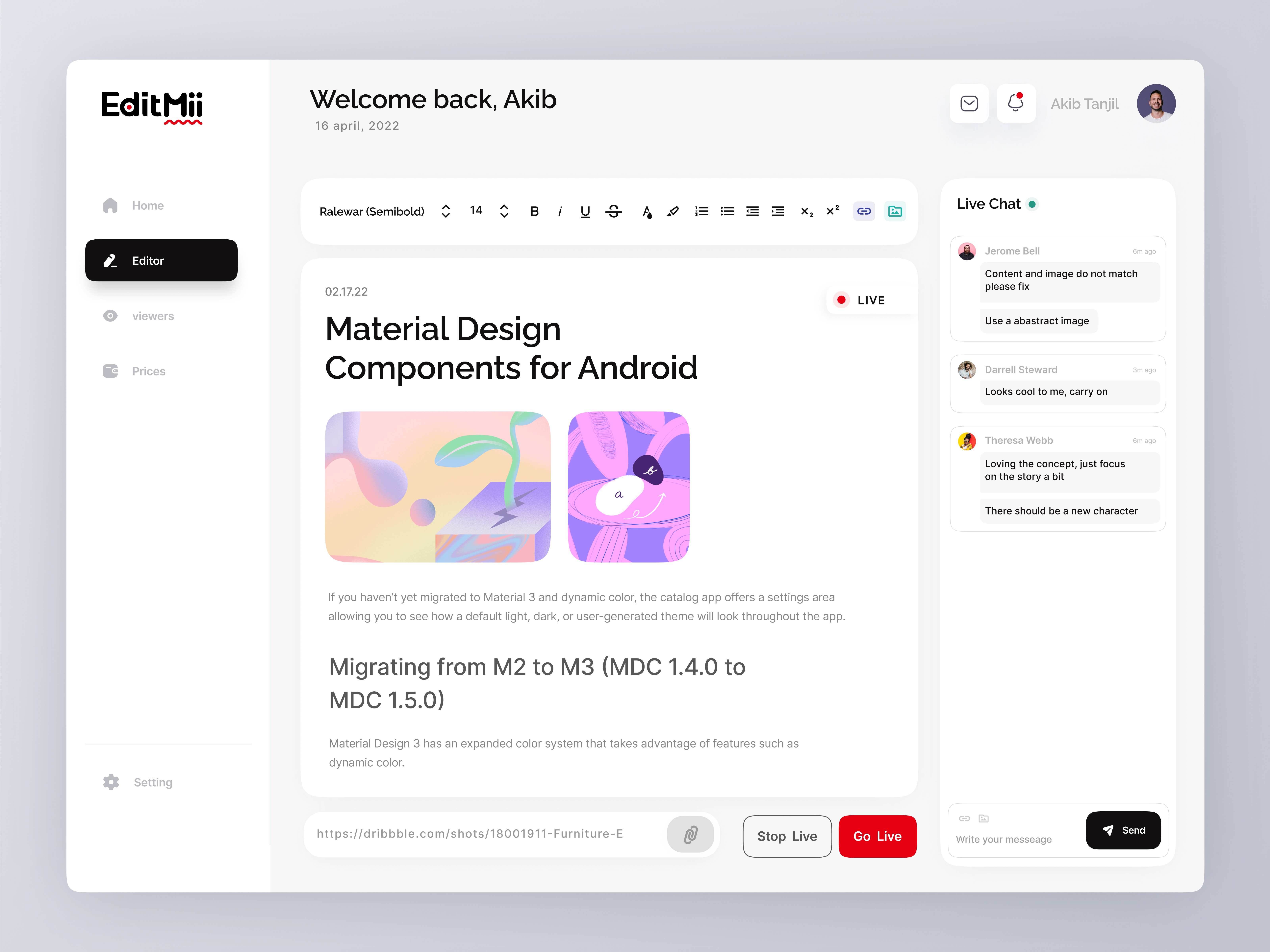 Example of EditMii- Live Content Editor WebApp