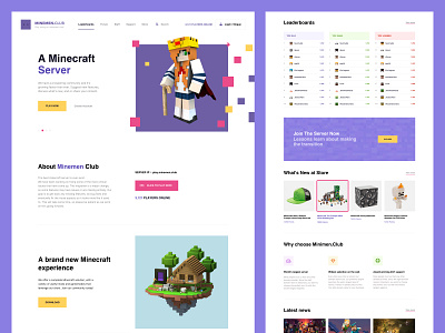 Homepage design for Minemen Club clean club experience features homepage homepage design minecraft minecraft building minimal responsive server servers store ui web webdesign website whitespace