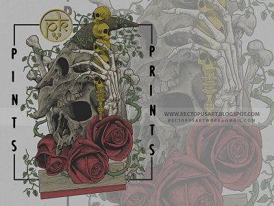 Skulls and Flowers apparel apparel design artwork bone brand clothing cover art dark design drawing flower illustration merchandise nature roses skeleton skull thorn