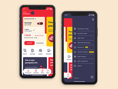 Telecom network app. appdesign design figma figmadesign mobileapp postpaidapp uidesign uiux