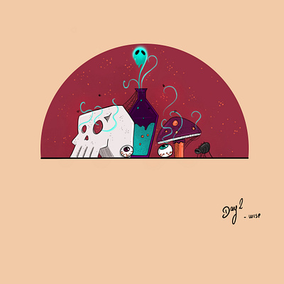 Inktober DAY 2 : Wisp drawing illustration inktober inktober2020 mushroom photoshop skull wisp