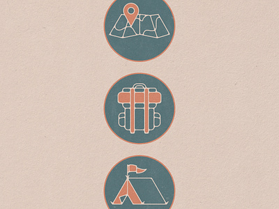 Sgroi Design Branding Package Icons, 2022 adventure backpack badge bag brand identity branding design icon iconography illustration logo long island map outdoors tent