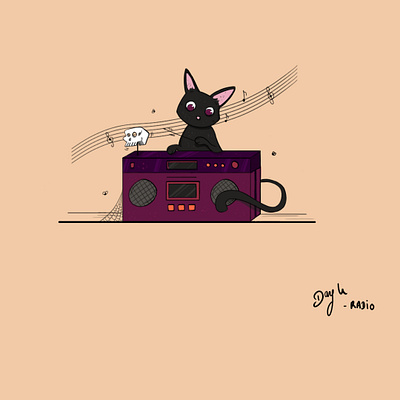 Inktober DAY 4 : Radio 4d cat day drawing illustration inktober inktober2020 photoshop radio