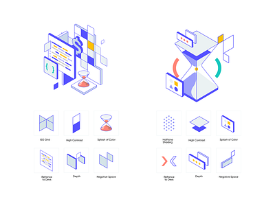 7pace Illustration Guide 7pace brand branding build design guildeline hourglass illustration logo styleguide time timetracking ui unfold web website