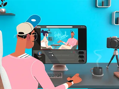 3D background - 2D animation 2d 3d animation background bg character computer desk mouse office screen