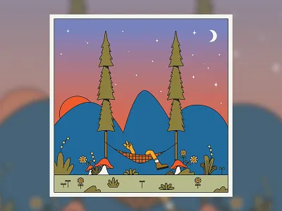 Hammock camping hammock illustration mushroom nature night outside peace plants stars trees