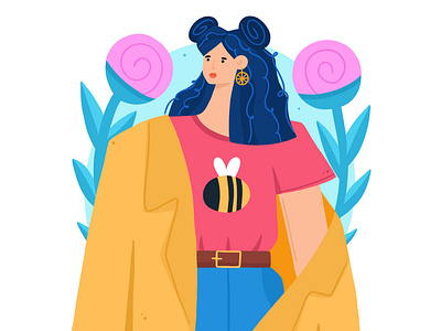 Girl with a Bee 2d bee character cute design dtiys fashion girl illustration people vector woman