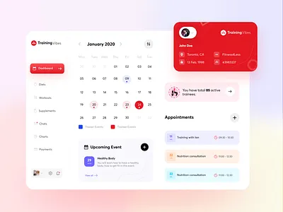 Fitness - Training Dashboard Design clean ui dailyuichallenge dashboad design fitness free gym minimal muudy red trainee trainer training ui uidesign uiuxpo webdesign