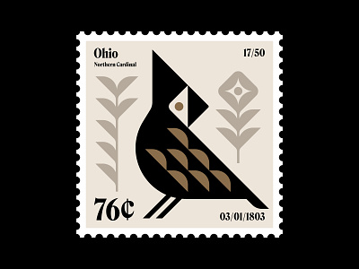 Ohio stamp updated bird cardinal field flower icon illustration logo midwest nature ohio postage stamp stamp stamp collection symbol typography