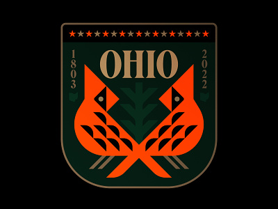 Ohio Seal badge bird branch cardinal feather icon illustration logo midwest nature ohio pine seal shield star symbol tree typography wildlife