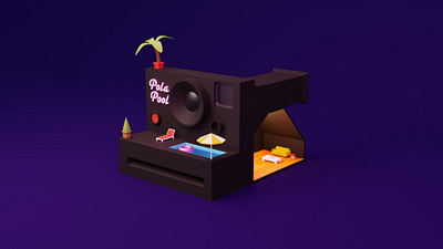 Polaroid 3d blender c4d illustration polaroid pool