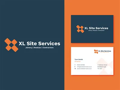 XL Site Services Logo Design blue branding building business card construction icon identity line logo logomark logotype mark minimal negative space orange stationery sticker type