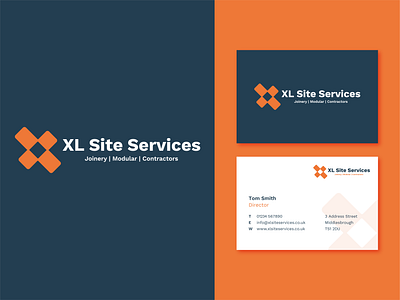 XL Site Services Logo Design blue branding building business card construction icon identity line logo logomark logotype mark minimal negative space orange stationery sticker type