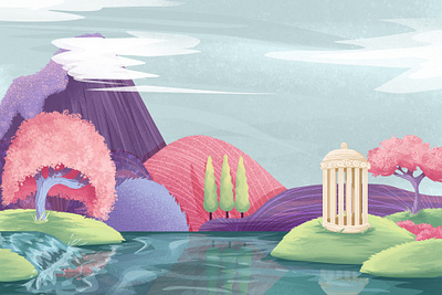 Fantasia art children art children book illustration design enviroment environment art fantasia flowers garden greek illustration lake nature pastel pastel color