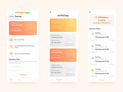 FASTag App app appui appuidesign design interface interface design minimal mobile app design mobile design mobile ui simple toll ui visual design