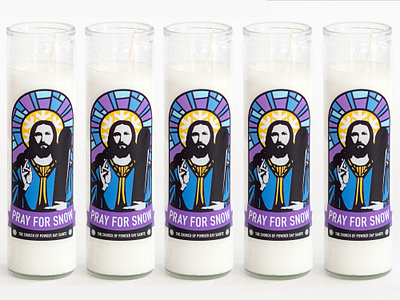 Powder Day Saint Prayer Candle candle ecommerce illustration jesus merchandise product skiing