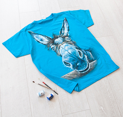 Hand painted t shirt, donkey, hand painted clothing apparel design drawing fashion hand painted handmade paint painting style wear