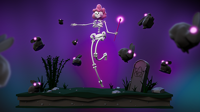 Lynda Bunny play 3d bunnies bunny c4d character design dark graveyard halloween magic night skeleton witch