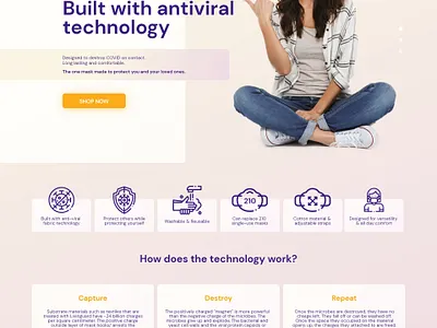 Landing page proposal care clean coronavirus covid design disinfection facemask frendly fun landing mask medical minimal page protection simple ui web