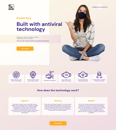 Landing page proposal care clean coronavirus covid design disinfection facemask frendly fun landing mask medical minimal page protection simple ui web