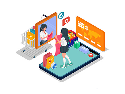 Fashion store illustration concept 3d character creative design dribbble ecommerce element fashion homepage illustration interface isometric landing page market mobile shop store ui vector website