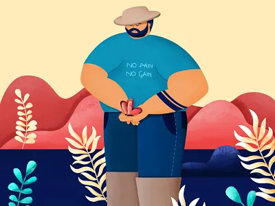 Inktober 02 - Bulky 2d bearded man bulky character character illustration fat hat healthy illustration inktober inktober2020 man muscle muscle man texture vector