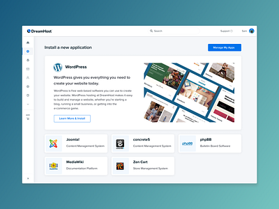 Application Page dashboard install application