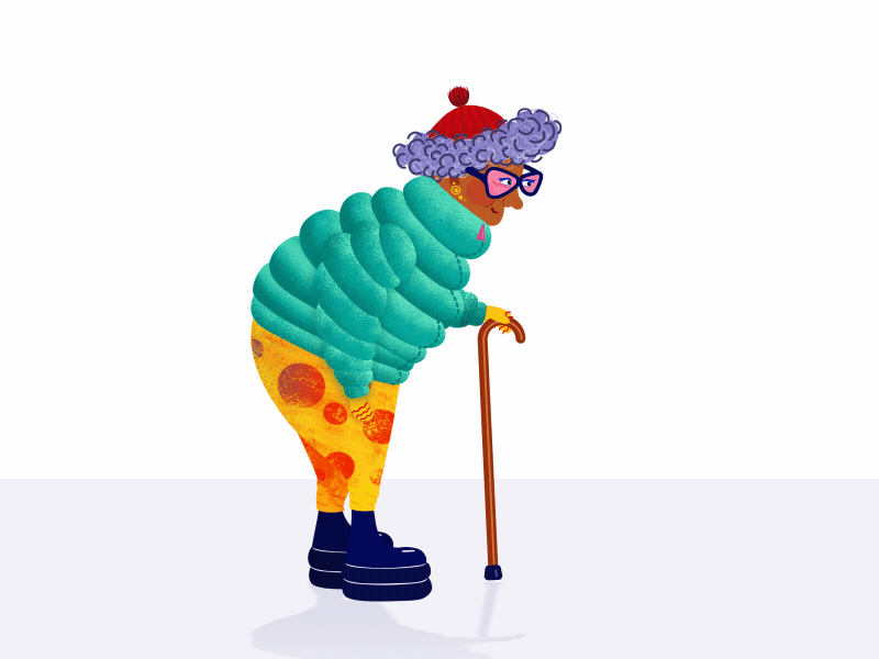Walking grandma 2d animation after effects animation bright colors character character design fashion grandma granny illustration illustrator mograph motion design motion graphics photoshop stylish walkcycle