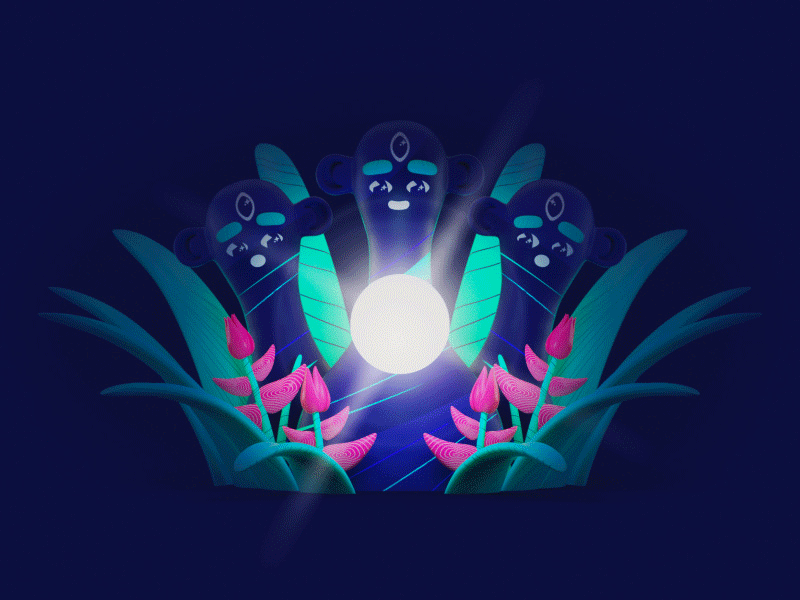 Wild intuition 3d c4d character color flower intuition light loop plants third eye