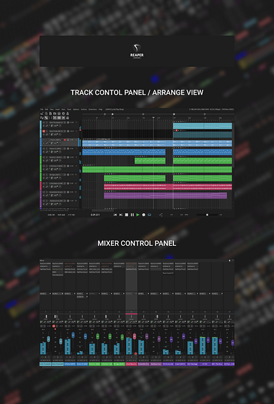 Reaper - Ameliance Theme Design - MCP app audio concept daw design figma flat musicians plugin reaper skin theme ui ux vst