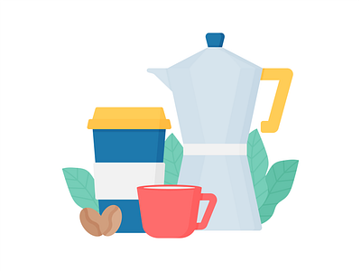 Day 280 - 366 Days of Illustration Challenge - MintSwift coffee coffee bean coffee beans coffee cup coffee time cup digital illustration flat design flat illustration flatdesign illustration illustrations illustrator leaf mintswift moka pot mug travel mug vector vector illustration