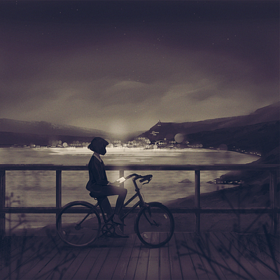 Answer the Why art bicycle city contemplate digital illustration illustration landscape nature night sky sepia