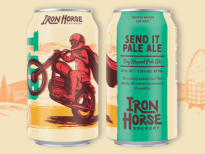 Send It Pale Ale beer box can craft beer halftone handmade illustration label motorcycle packaging texture vintage wheelie