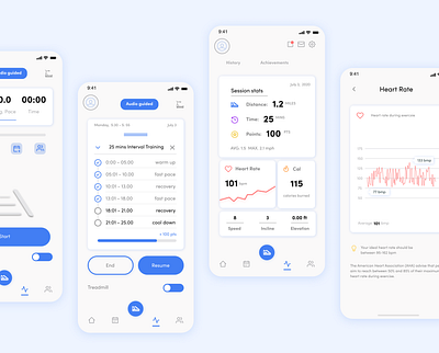 Treadmill Fitness App 🏃🏽‍♀️ clean design fitness heart rate running running app stats ui treadmill ui ux