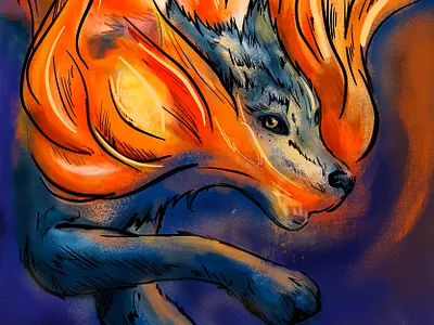 Wolf into fire art artwork brushes color colors design experimental fire handcraft illustration poster texture wolf