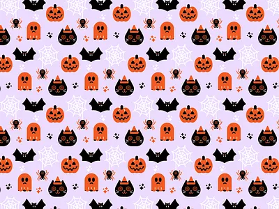 Halloween pattern animal bat cat design ghost graphicdesign halloween illustration pattern pumpkin spider spooky