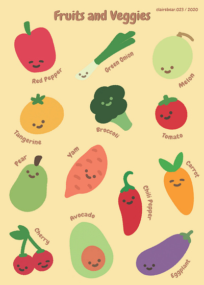 Fruits and Veggies artwork cute cute art design digital digital art digital illustration drawingart illustration