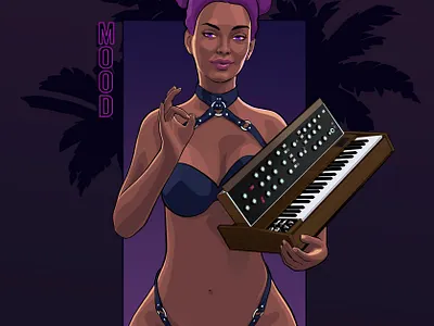 [mood synthesizer] // ayndre ~ GTA artwork cyberpunk gta gta art moog moog synthesizer outrun purple hair retrowave sexy girl synthesizer synthwave