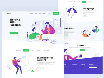 Tutoring Website Illustration app application art cherful clean concept design education flat illustration landing line page simple tutor tutorial ui university ux website