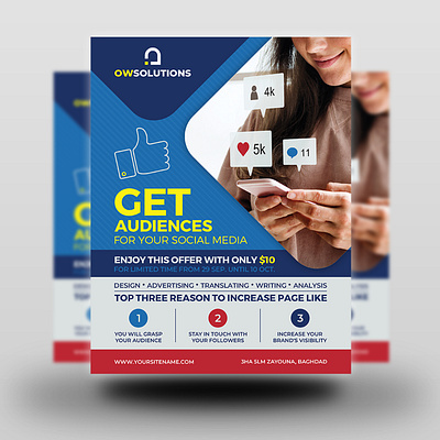 Social Media Flyer Template audience business campaign comments creative design facebook flyer instgram leaflet likes marketing marketing agency media poster print print ready promotion service social media