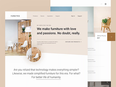 FURNITRIX - Furniture Landing Page animation clean elegant furniture store furniture website inspiration interaction design landing page landing page concept landing page design landing page ui light micro interaction minimal minimalist simple trend web web design website design